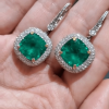 3.5ct Cushion Cut Green Sapphire Halo Drop Earrings