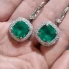 3.5ct Cushion Cut Green Sapphire Halo Drop Earrings