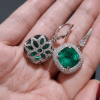 3.5ct Cushion Cut Green Sapphire Halo Drop Earrings