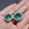 3.5ct Cushion Cut Green Sapphire Halo Drop Earrings