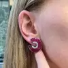  6.25ct Art Deco Invisible Ruby & White Sapphire Swirl Earrings 