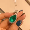 18ctw Pear Cut Emerald Halo Drop Earrings