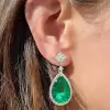18ctw Pear Cut Emerald Halo Drop Earrings