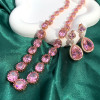 25ctw Pear Cut Pink Sapphire Halo Drop Earrings in Rose Gold
