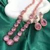 25ctw Pear Cut Pink Sapphire Halo Drop Earrings in Rose Gold