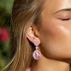 25ctw Pear Cut Pink Sapphire Halo Drop Earrings in Rose Gold