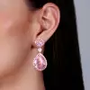 25ctw Pear Cut Pink Sapphire Halo Drop Earrings in Rose Gold