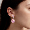 25ctw Pear Cut Pink Sapphire Halo Drop Earrings in Rose Gold