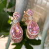 25ctw Pear Cut Pink Sapphire Halo Drop Earrings in Rose Gold
