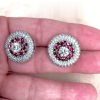 Ruby and White Sapphire Paved Art- deco Stud Earrings