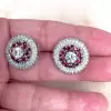 Ruby and White Sapphire Paved Art- deco Stud Earrings