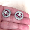 Ruby and White Sapphire Paved Art- deco Stud Earrings