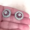 Ruby and White Sapphire Paved Art- deco Stud Earrings