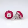 White Sapphire and Ruby Vintage Stud Earrings