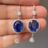 9ct Oval Cut Blue Sapphire Halo Drop Earrings
