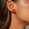 4ctw Princess Cut Ruby Stud Heart Earrings