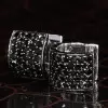 Black Sapphire Huggie Earrings For Men in Sterling Silver