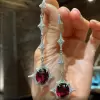 8ct Oval Cut Ruby Drop Earrings 