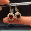 Oval Cut Garnet/Amethyst Drop Earrings In Gold