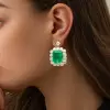 12ctw Emerald Cut Colombian Green Sapphire Drop Earrings in Gold