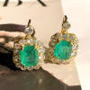 12ctw Emerald Cut Colombian Green Sapphire Drop Earrings in Gold