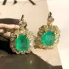 12ctw Emerald Cut Colombian Green Sapphire Drop Earrings in Gold