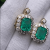 12ctw Emerald Cut Colombian Green Sapphire Drop Earrings in Gold