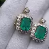 12ctw Emerald Cut Colombian Green Sapphire Drop Earrings in Gold