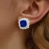 10CTW Halo Cushion Cut Sapphire Stud Earrings