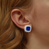 10CTW Halo Cushion Cut Sapphire Stud Earrings