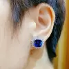 10CTW Halo Cushion Cut Sapphire Stud Earrings