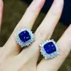 10CTW Halo Cushion Cut Sapphire Stud Earrings