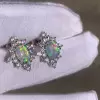 Vintage Halo Oval Cut White Opal Stud Earrings