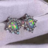 Vintage Halo Oval Cut White Opal Stud Earrings