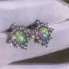 Vintage Halo Oval Cut White Opal Stud Earrings