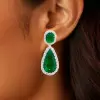 20ctw Halo Pear Cut Emerald Drop Earrings