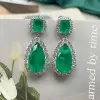 20ctw Halo Pear Cut Emerald Drop Earrings