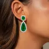 20ctw Halo Pear Cut Emerald Drop Earrings