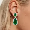 20ctw Halo Pear Cut Emerald Drop Earrings