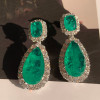 20ctw Halo Pear Cut Emerald Drop Earrings