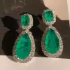 20ctw Halo Pear Cut Emerald Drop Earrings