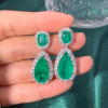 20ctw Halo Pear Cut Emerald Drop Earrings