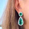 20ctw Halo Pear Cut Emerald Drop Earrings