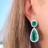 20ctw Halo Pear Cut Emerald Drop Earrings