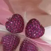 17MM Wide Paved Ruby Heart Stud Earrings