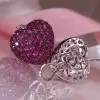 17MM Wide Paved Ruby Heart Stud Earrings