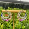 Rainbow Sapphire Crescent Moon Statement Earrings