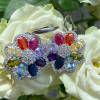 Rainbow Sapphire Flower Drop Earrings