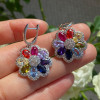 Rainbow Sapphire Flower Drop Earrings