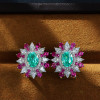 6ctw Oval Cut Green Blue Paraiba Tourmaline Flower Earrings